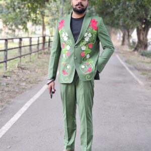 “Verdant Verse”mens  Embroidered Suit for party