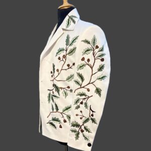The Oakwood Elegance Suit – White with Leaf & Acorn Embroidery by Fule Fashion House