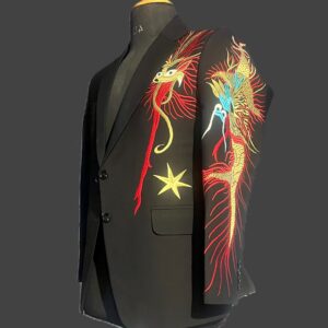 The Dragon Emperor Suit – Black with Golden & Red Dragon Embroidery by Fule Fashion House