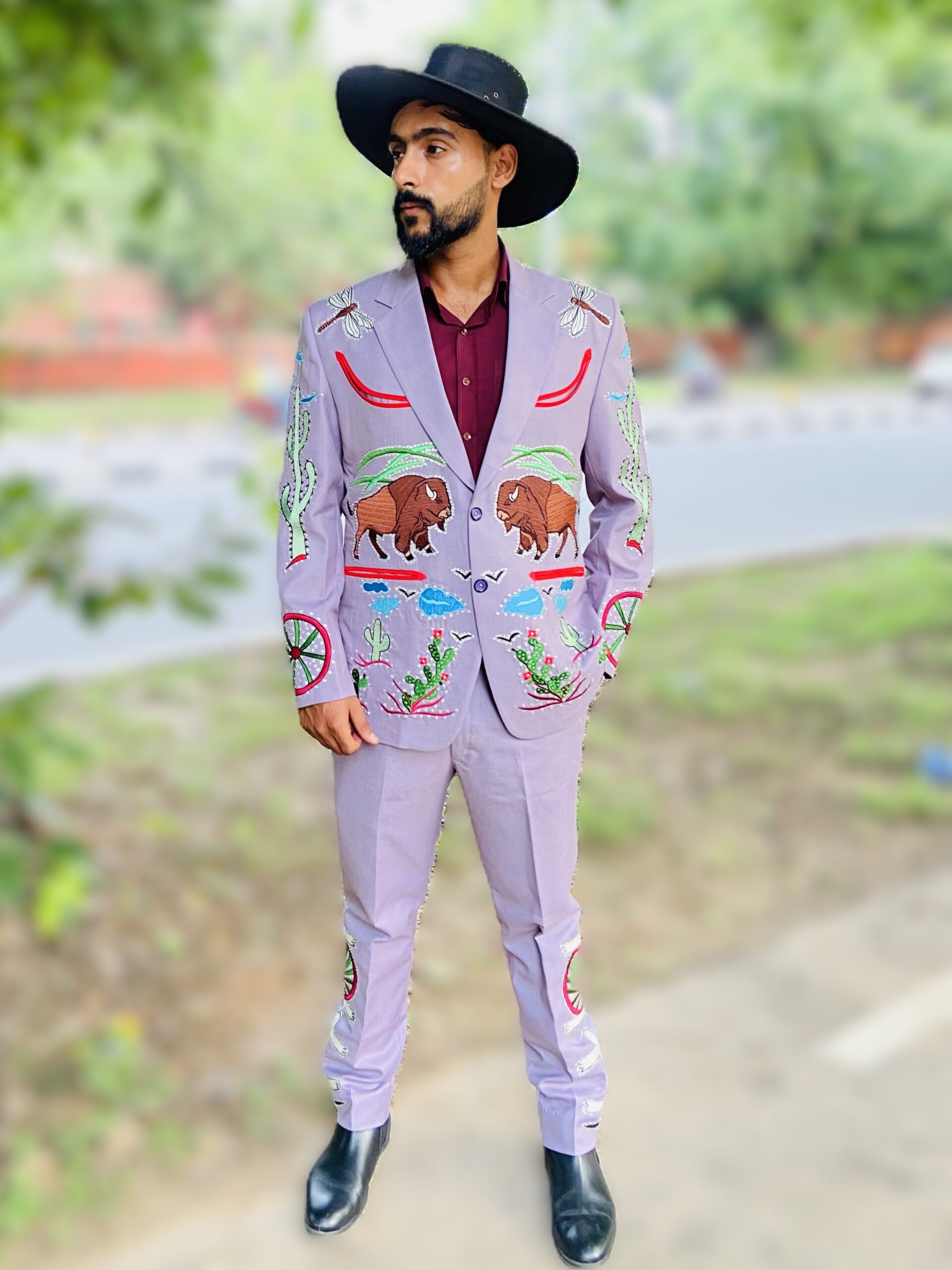 The Wild Buffalo Suit – Lavender with Western Embroidery
