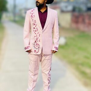 The Melody Maestro Suit – Pink with Musical Note Embroidery by Fule Fashion House