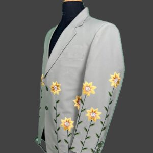 Golden Bloom Embroidered Luxury Suit – Custom Two-Piece Floral Design by Fule Fashion House