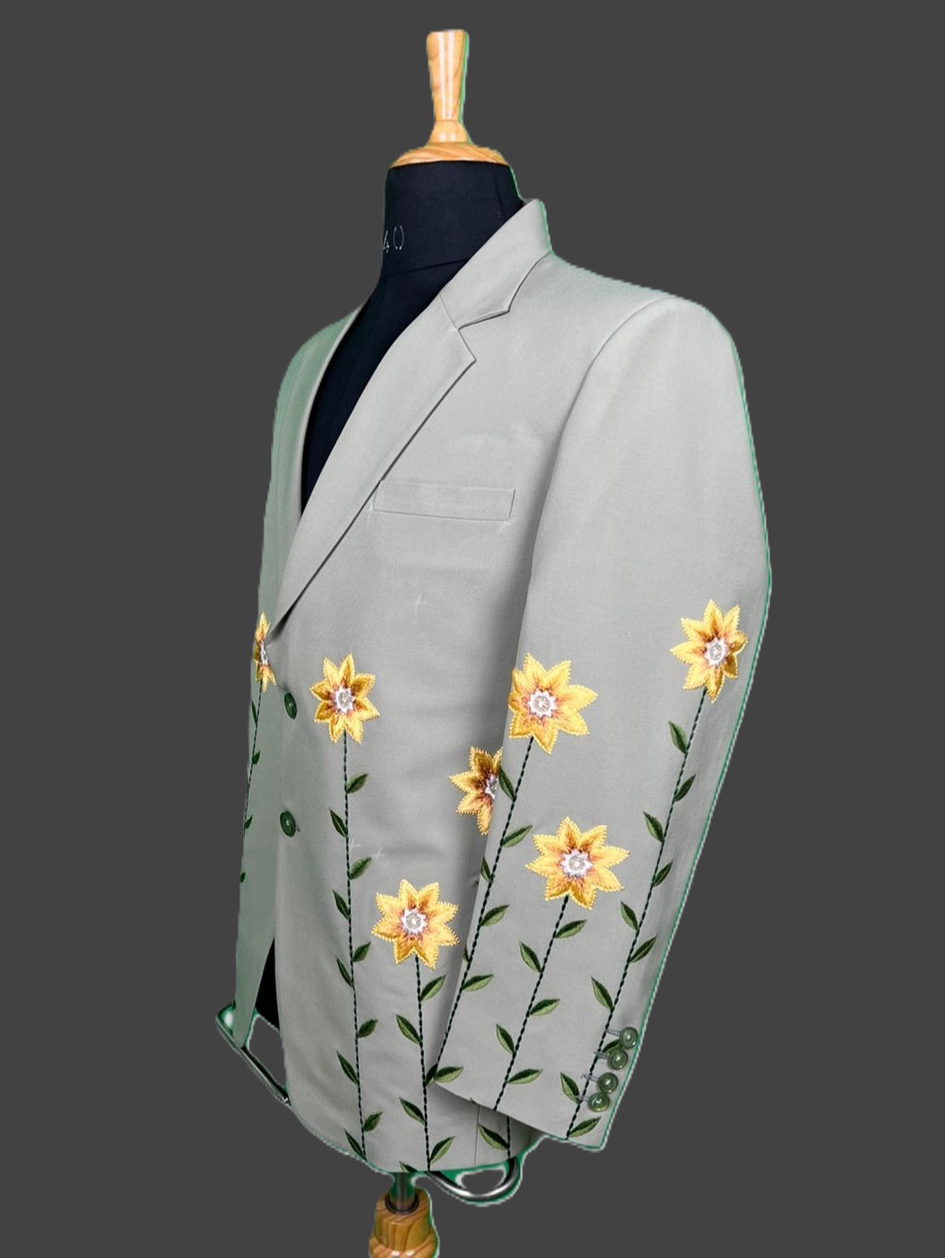 Golden Bloom Embroidered Luxury Suit – Custom Two-Piece Floral Design by Fule Fashion House