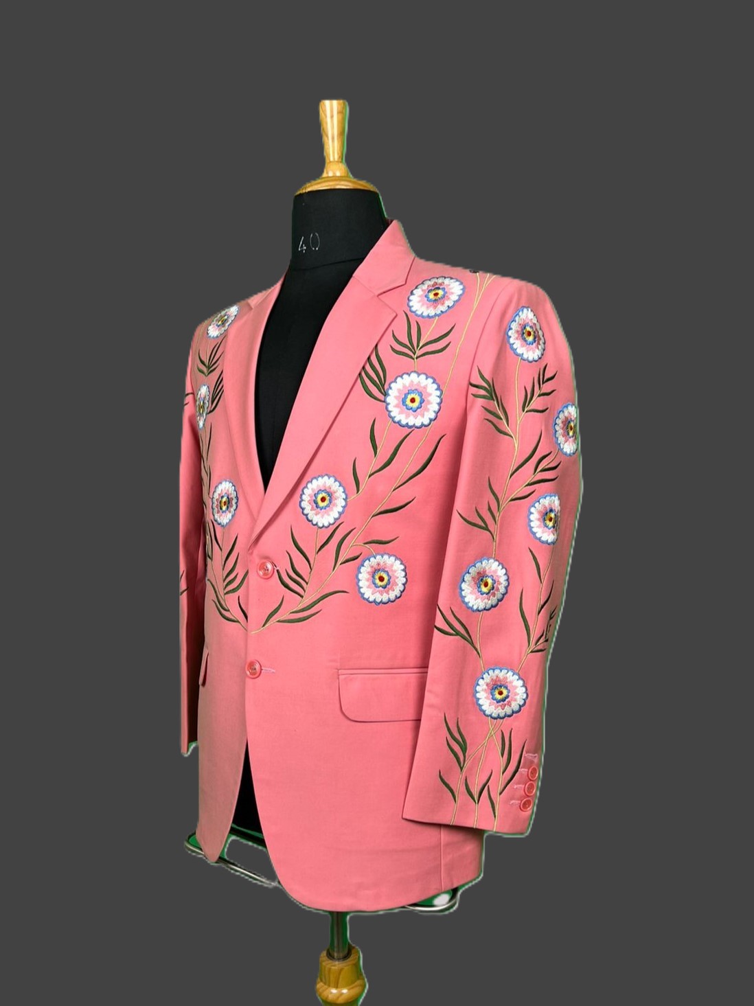 Pink Bloom Embroidered Luxury Blazer – Bespoke Floral Statement Piece by Fule Fashion House