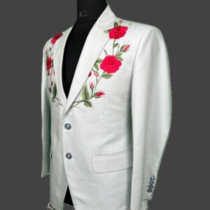 light blue Rose Embroidered Luxury Blazer