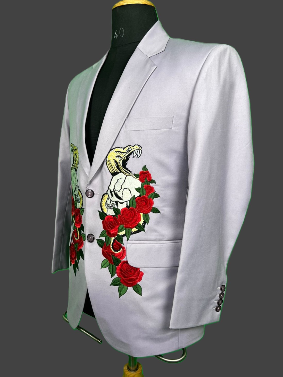 Luxury Gothic Rose & Skull Embroidered Blazer – Fule Fashion House