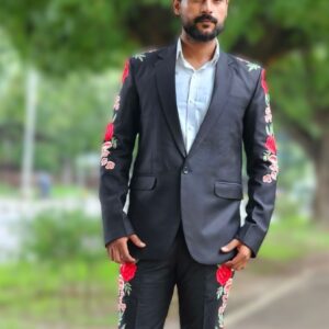 The Midnight Rose Suit – Black with Red Floral Embroidery