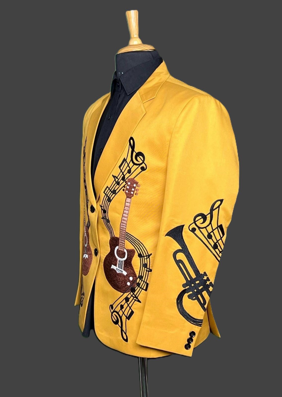 The Guitar Symphony Suit – Mustard with Musical Embroidery by Fule Fashion House