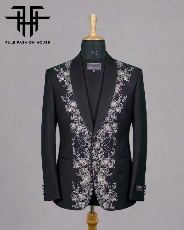 Imperial Charcoal – Luxury Embroidered Full Suit