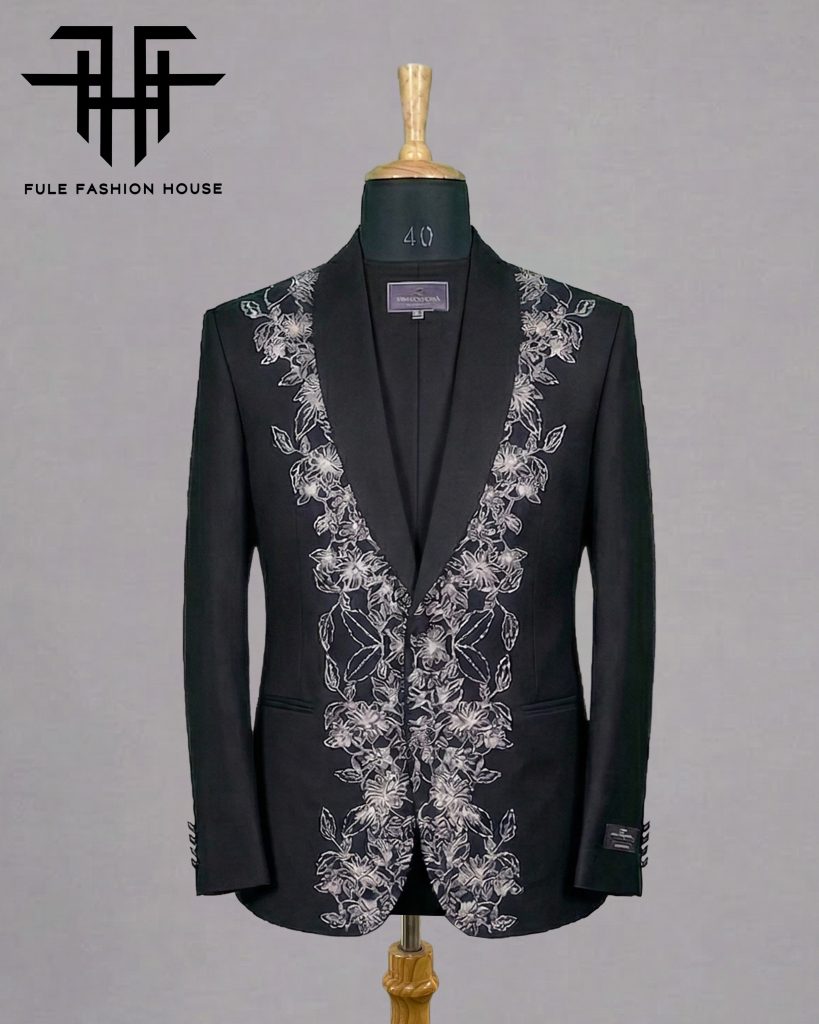 Imperial Charcoal – Luxury Embroidered Full Suit