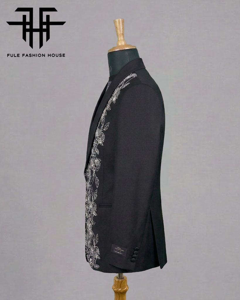 Imperial Charcoal – Luxury Embroidered Full Suit