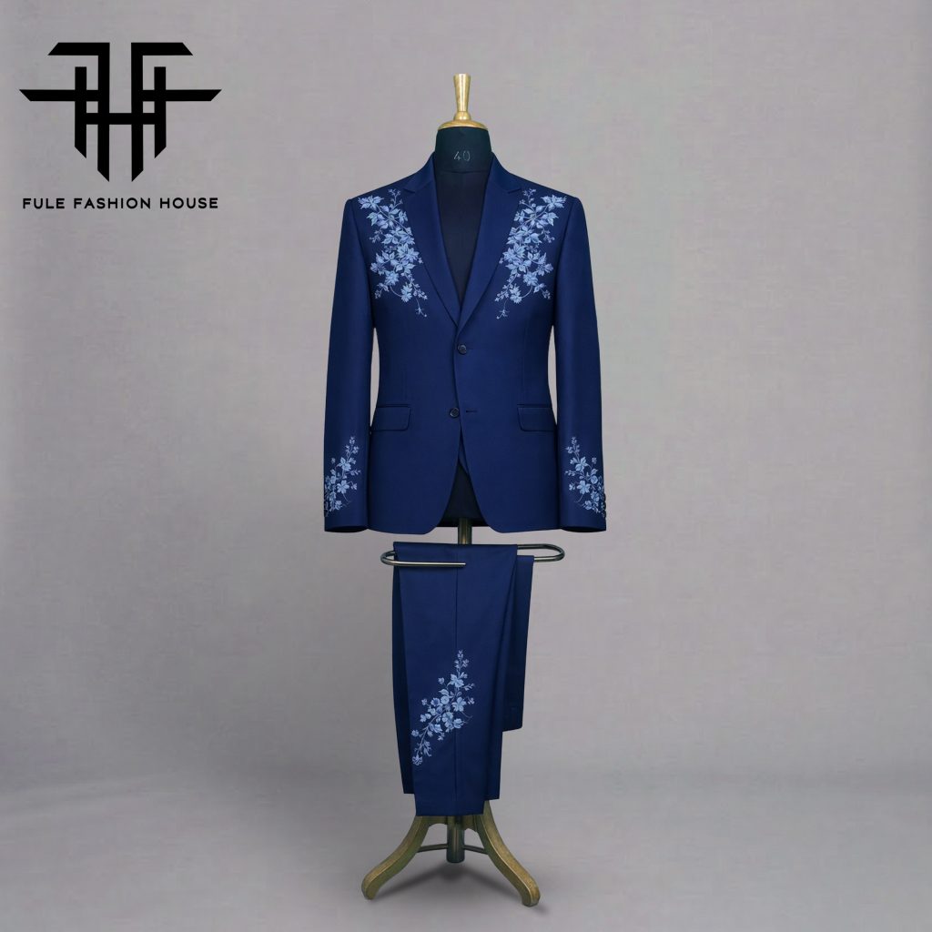 Elite Midnight Navy – Luxury Embroidered Full Suit