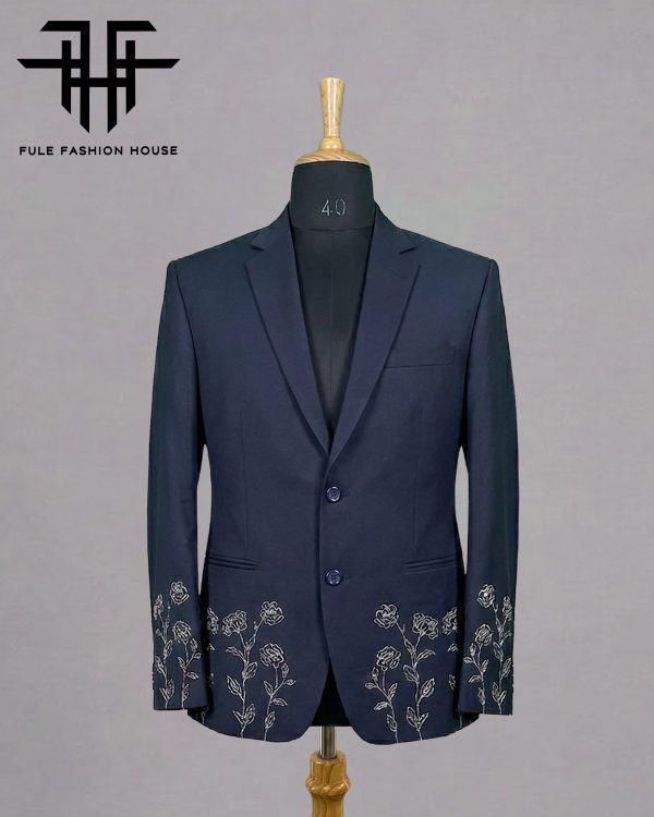 Opulent Deep Navy Blue – Luxury Embroidered Full Suit