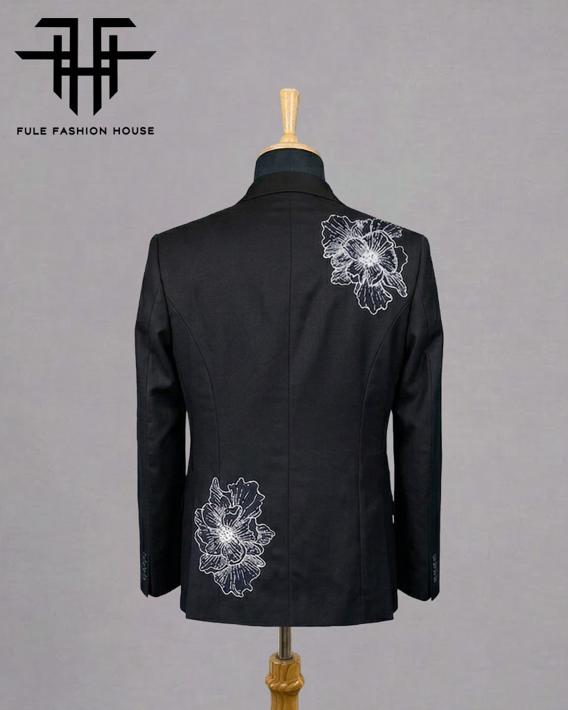 Elite Charcoal – Luxury Embroidered Full Suit