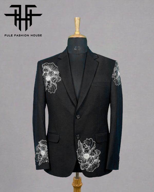 Elite Charcoal – Luxury Embroidered Full Suit