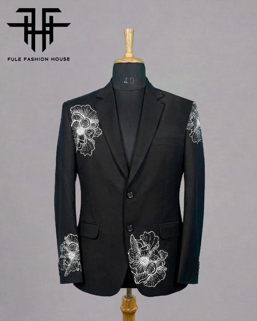 Elite Charcoal – Luxury Embroidered Full Suit