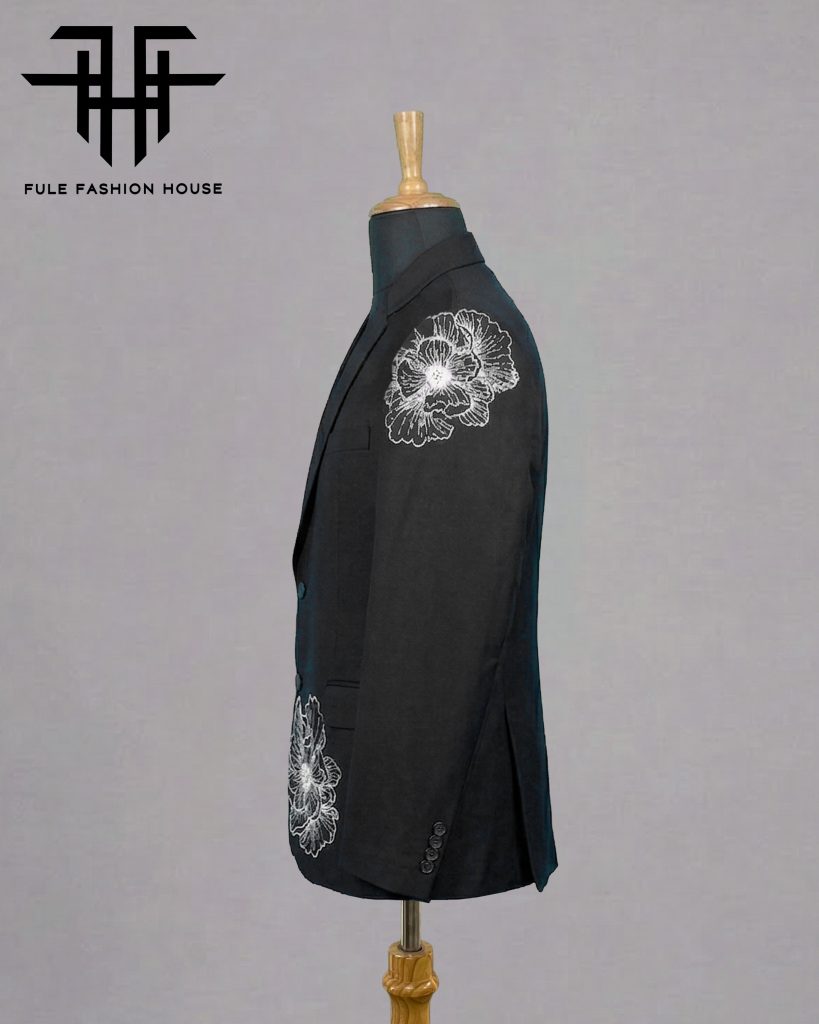 Elite Charcoal – Luxury Embroidered Full Suit